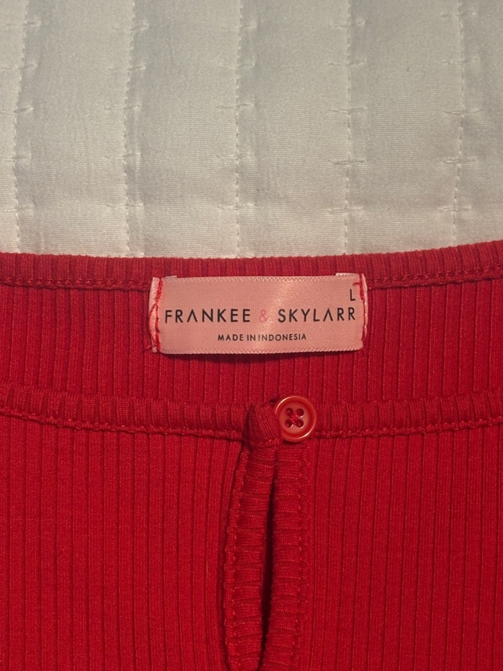Red Ribbed Buttoned Long Sleeve - Picture 2 of 3